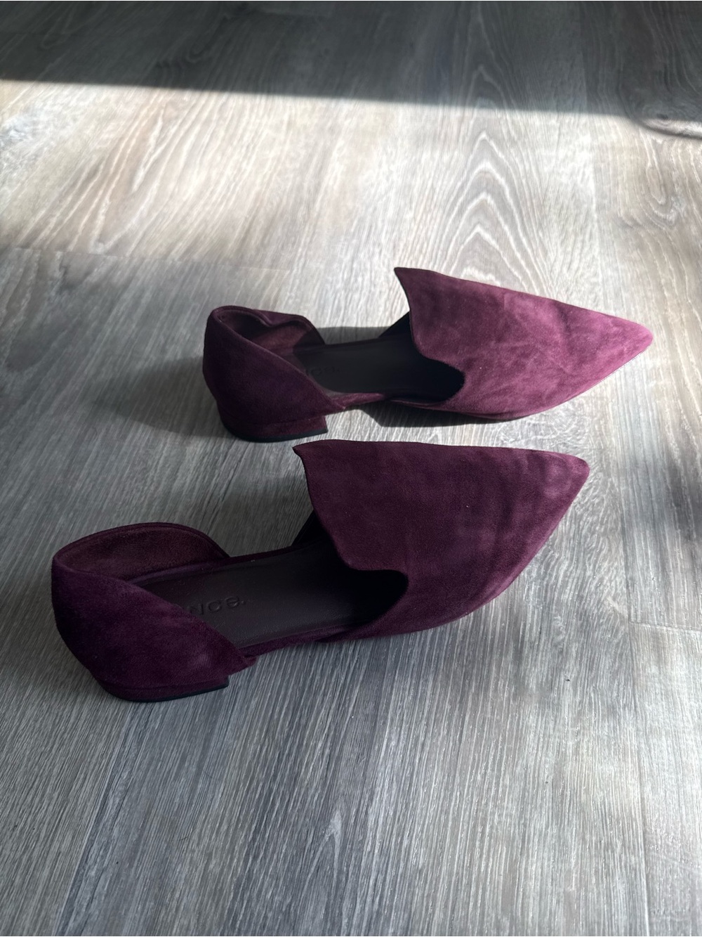 Vince Pointed Toe Flats in Deep Plum
